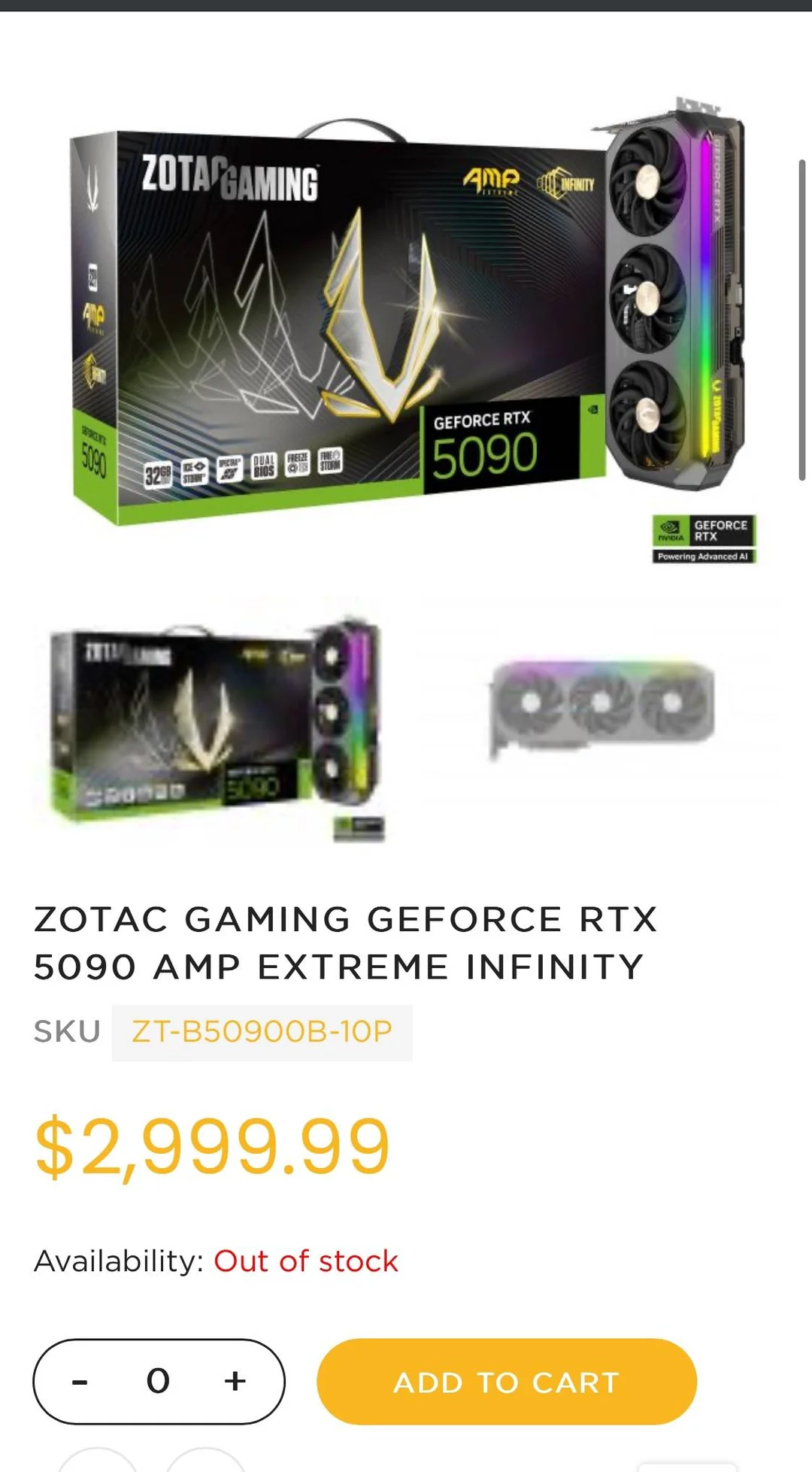조텍, RTX 5090 가격 $2700+로 인상, MSRP 모델 사라짐 - 소식 전체보기