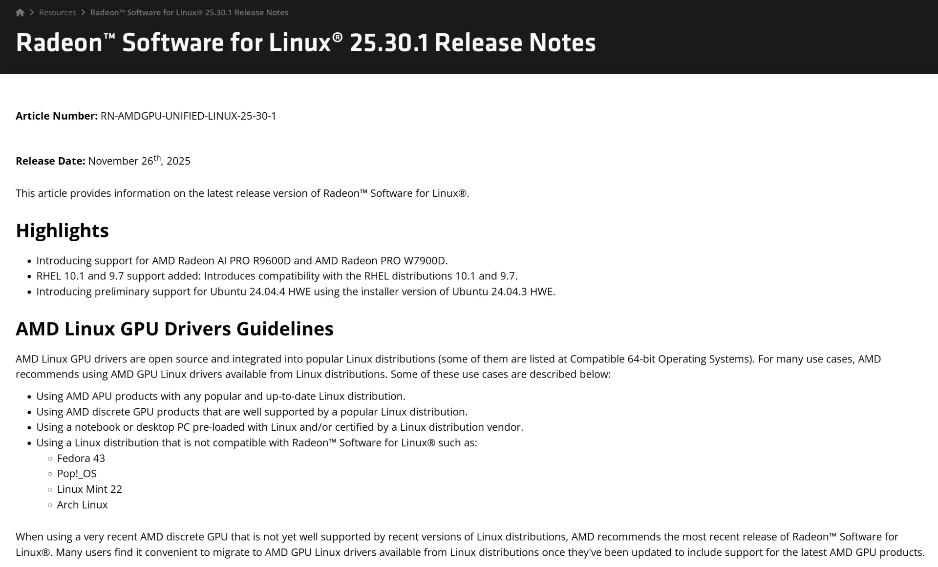 Radeon™ Software for Linux® 25.30.1 - 그래픽카드