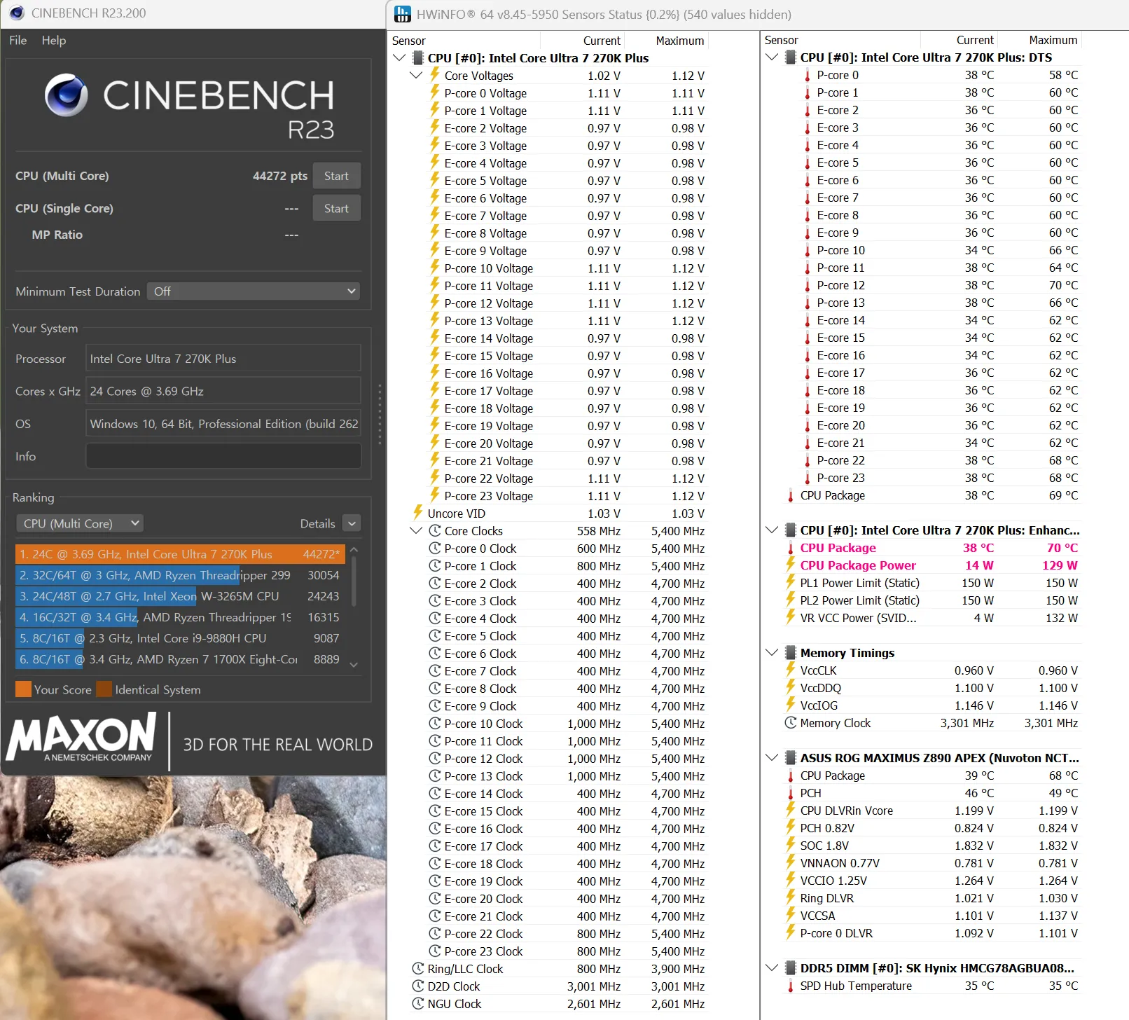 인텔 270K 전력 50% 끝장 언더볼팅 . Z890 APEX - CPU / 메인보드 / 램